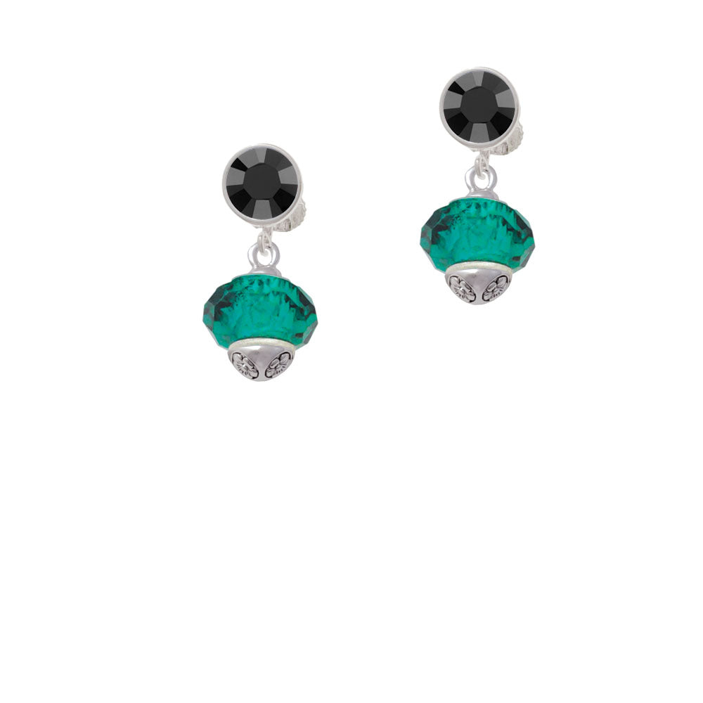 Teal Faceted Glass Spinner Crystal Clip On Earrings Image 3