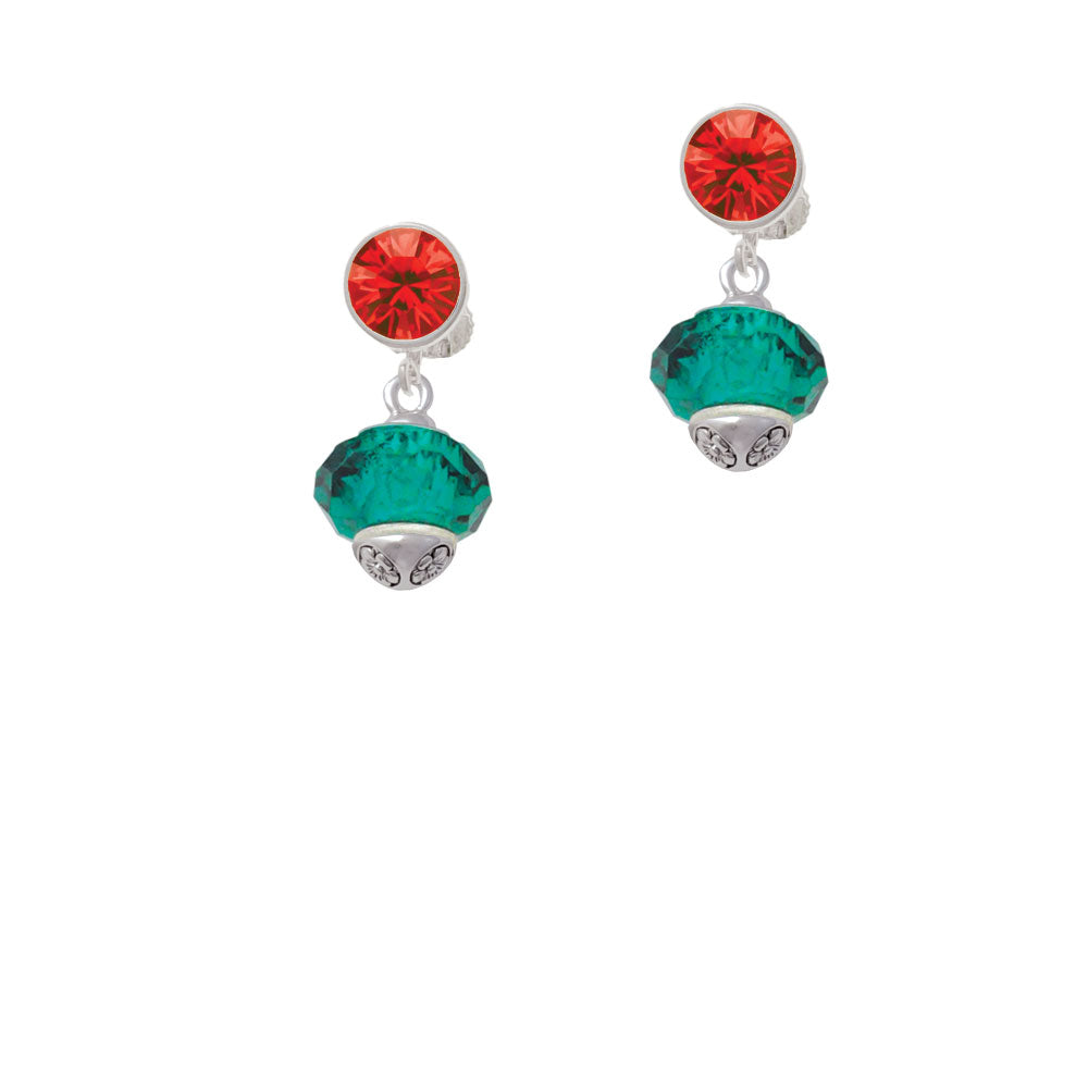 Teal Faceted Glass Spinner Crystal Clip On Earrings Image 4