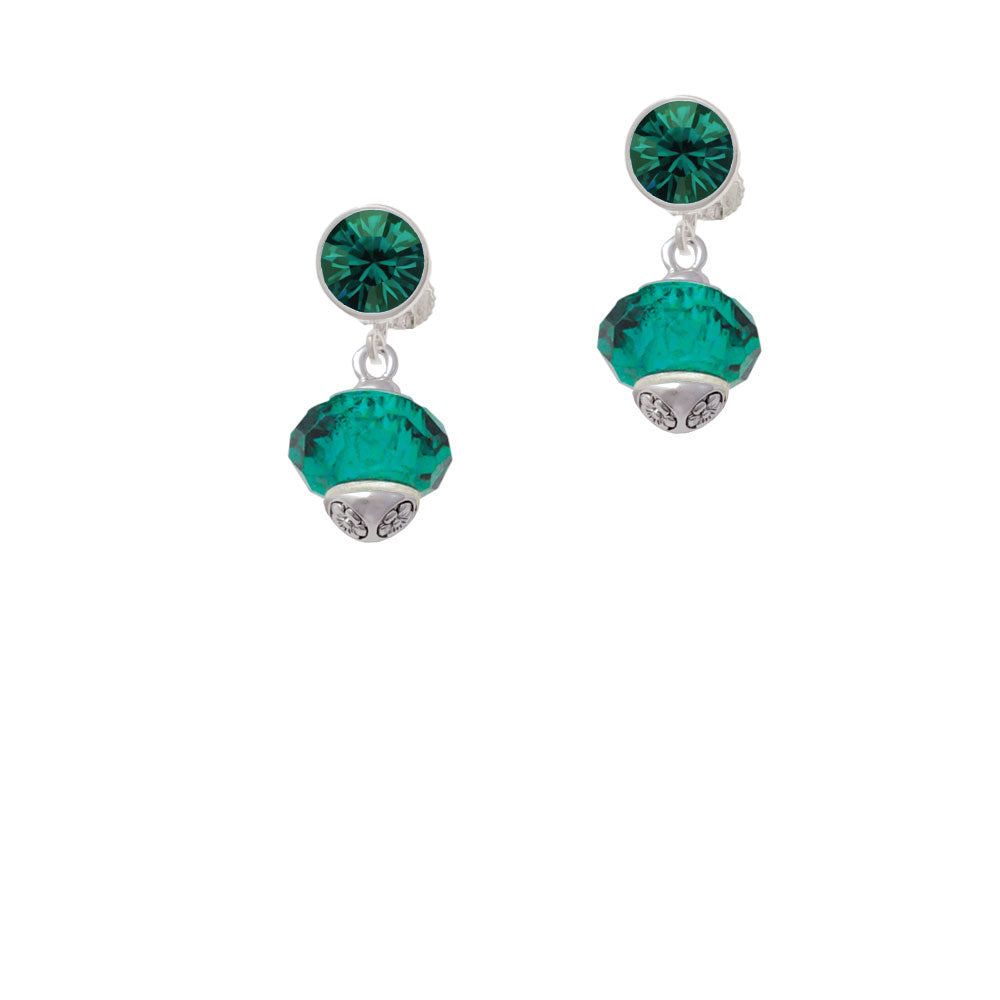 Teal Faceted Glass Spinner Crystal Clip On Earrings Image 6