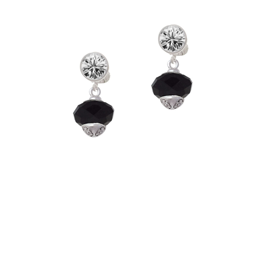 Black Faceted Glass Spinner Crystal Clip On Earrings Image 2