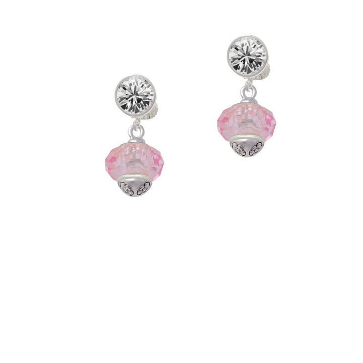 Pink Faceted Glass Spinner Crystal Clip On Earrings Image 1