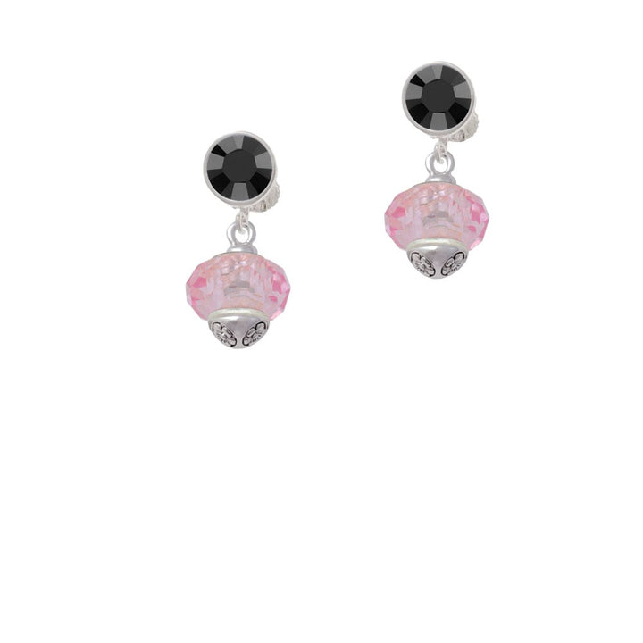 Pink Faceted Glass Spinner Crystal Clip On Earrings Image 3