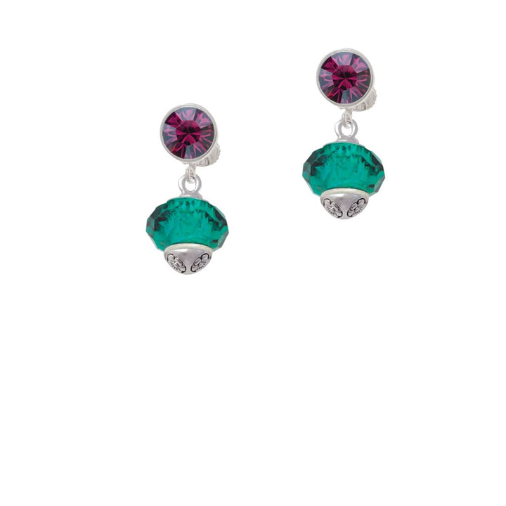 Teal Faceted Glass Spinner Crystal Clip On Earrings Image 8