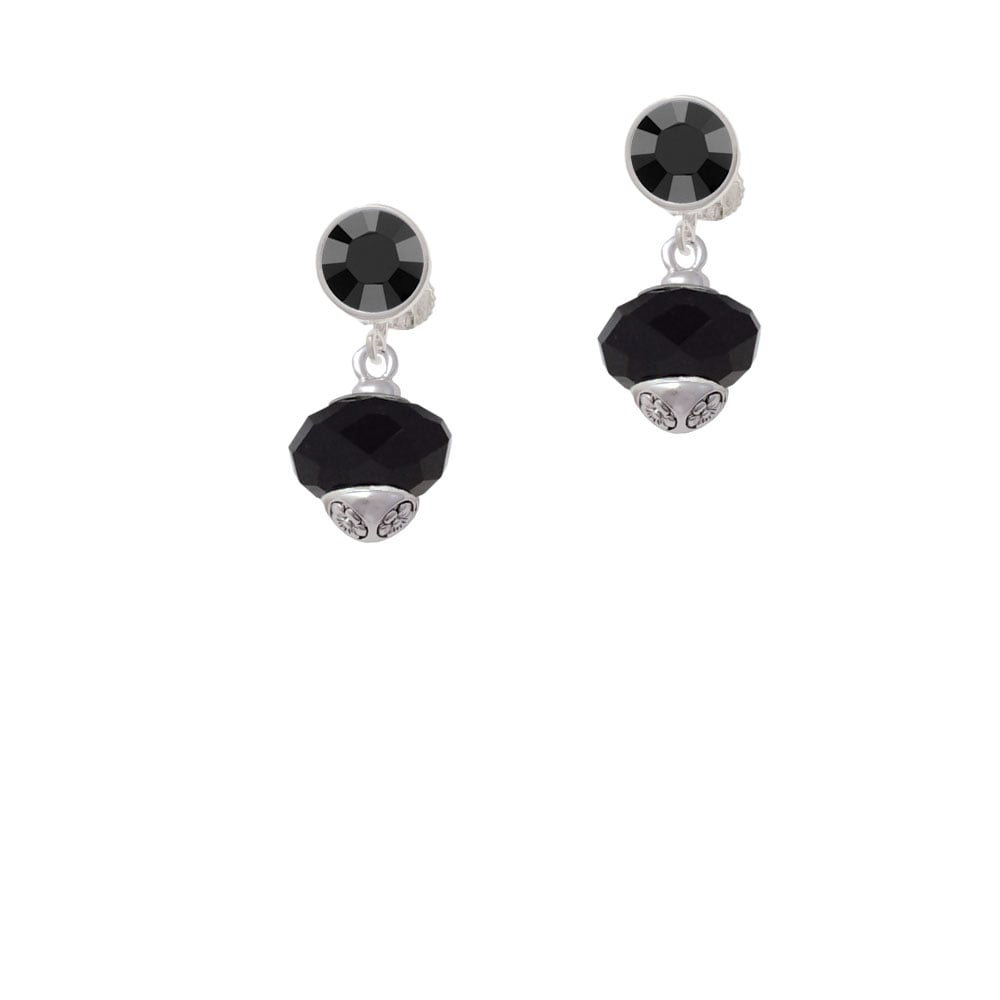 Black Faceted Glass Spinner Crystal Clip On Earrings Image 1