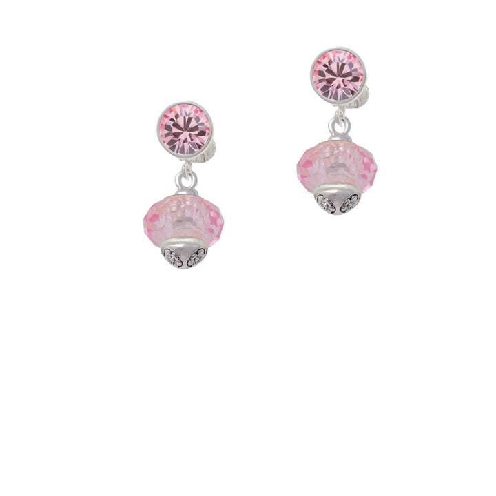 Pink Faceted Glass Spinner Crystal Clip On Earrings Image 4