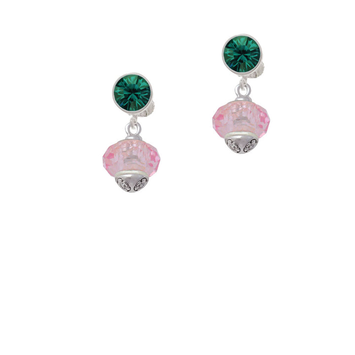 Pink Faceted Glass Spinner Crystal Clip On Earrings Image 6