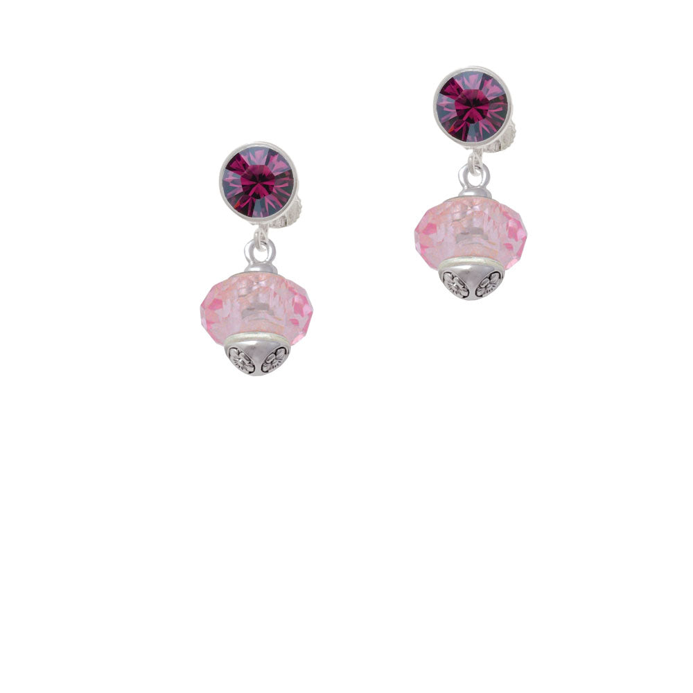 Pink Faceted Glass Spinner Crystal Clip On Earrings Image 8