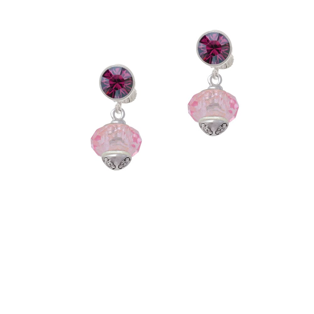 Pink Faceted Glass Spinner Crystal Clip On Earrings Image 1