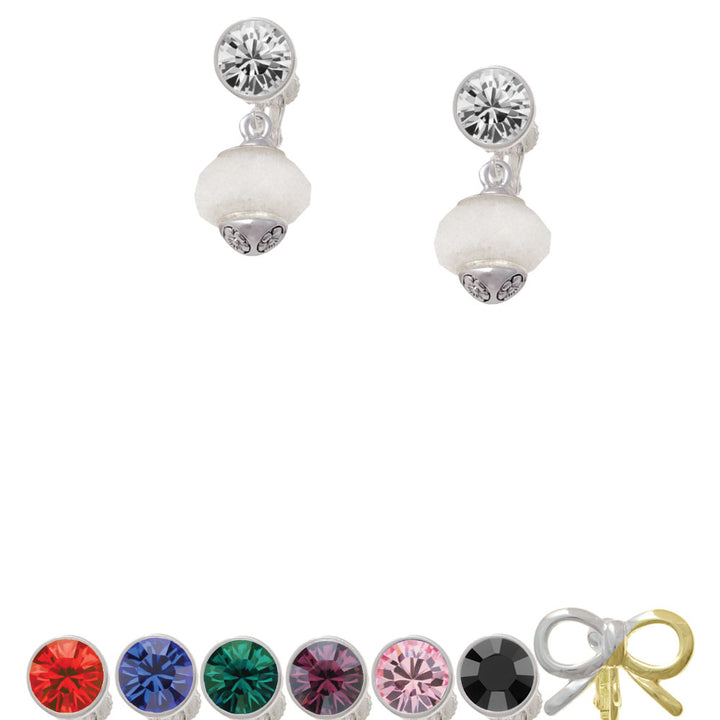 Opaque White Faceted Glass Spinner Crystal Clip On Earrings Image 1