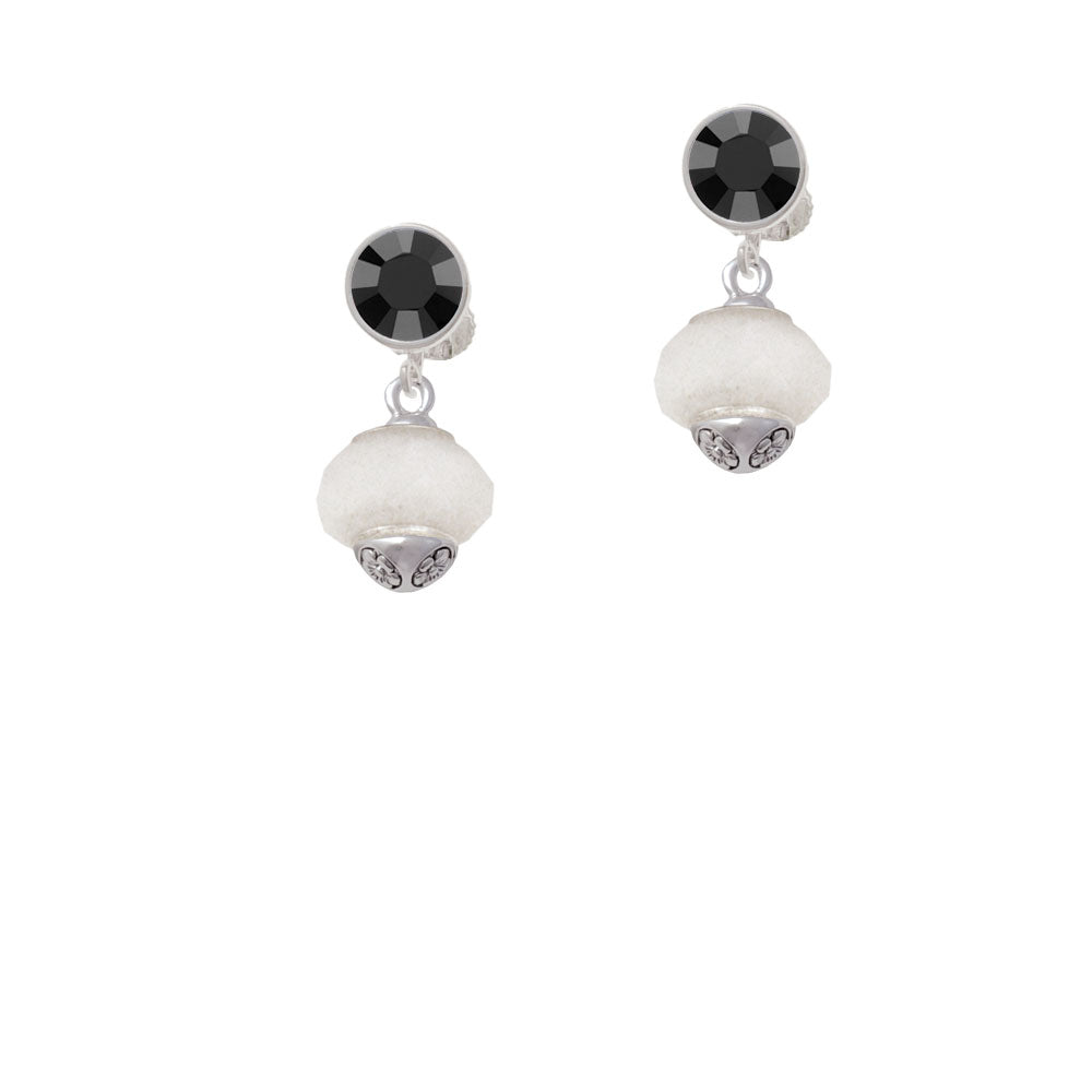 Opaque White Faceted Glass Spinner Crystal Clip On Earrings Image 3