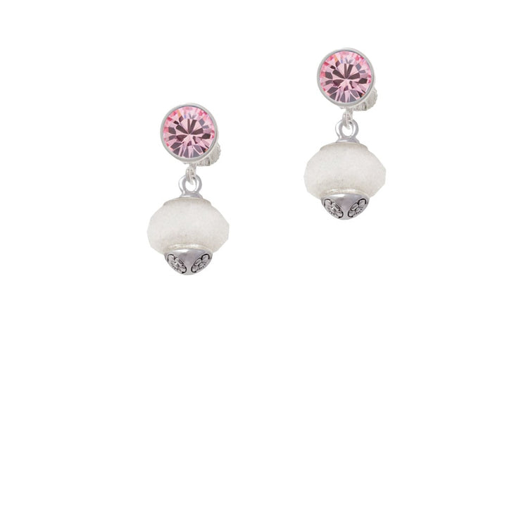 Opaque White Faceted Glass Spinner Crystal Clip On Earrings Image 4