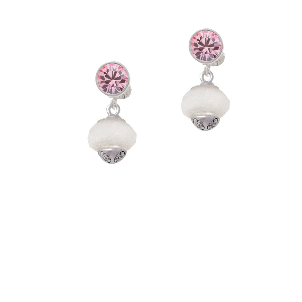 Opaque White Faceted Glass Spinner Crystal Clip On Earrings Image 1