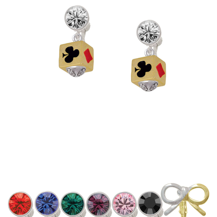 Card Suits Square Gold Tone Spinner Crystal Clip On Earrings Image 1