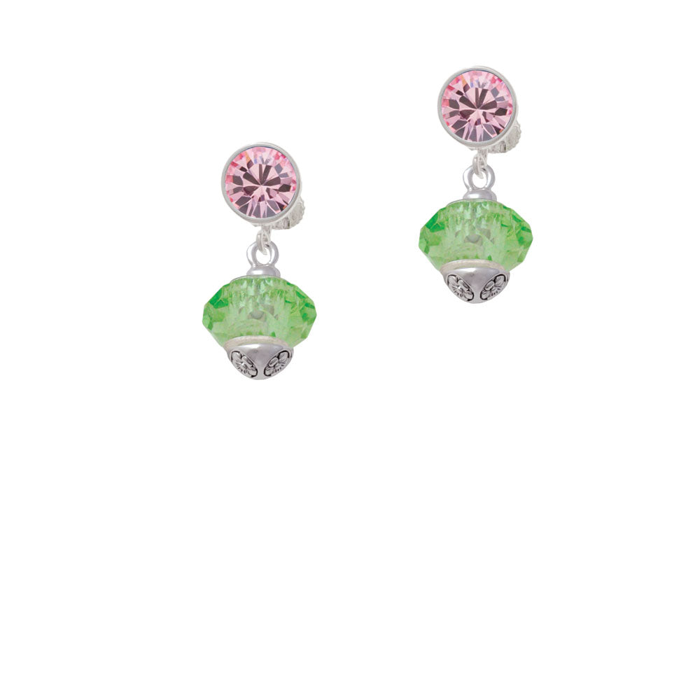 Lime Green Faceted Glass Spinner Crystal Clip On Earrings Image 4