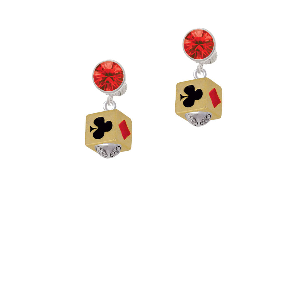 Card Suits Square Gold Tone Spinner Crystal Clip On Earrings Image 4