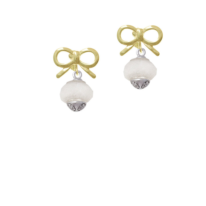 Opaque White Faceted Glass Spinner Crystal Clip On Earrings Image 10