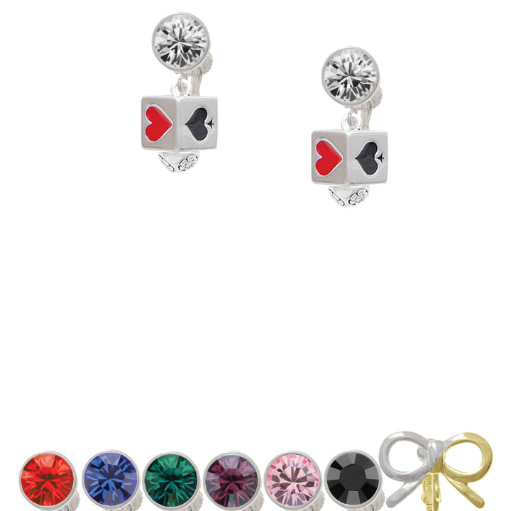 Card Suits Square Spinner Crystal Clip On Earrings Image 1