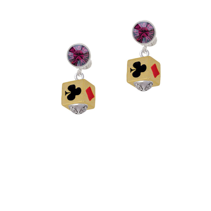 Card Suits Square Gold Tone Spinner Crystal Clip On Earrings Image 8