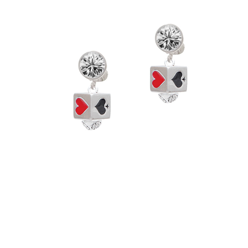 Card Suits Square Spinner Crystal Clip On Earrings Image 2