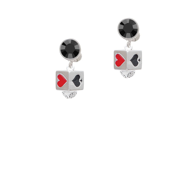 Card Suits Square Spinner Crystal Clip On Earrings Image 3