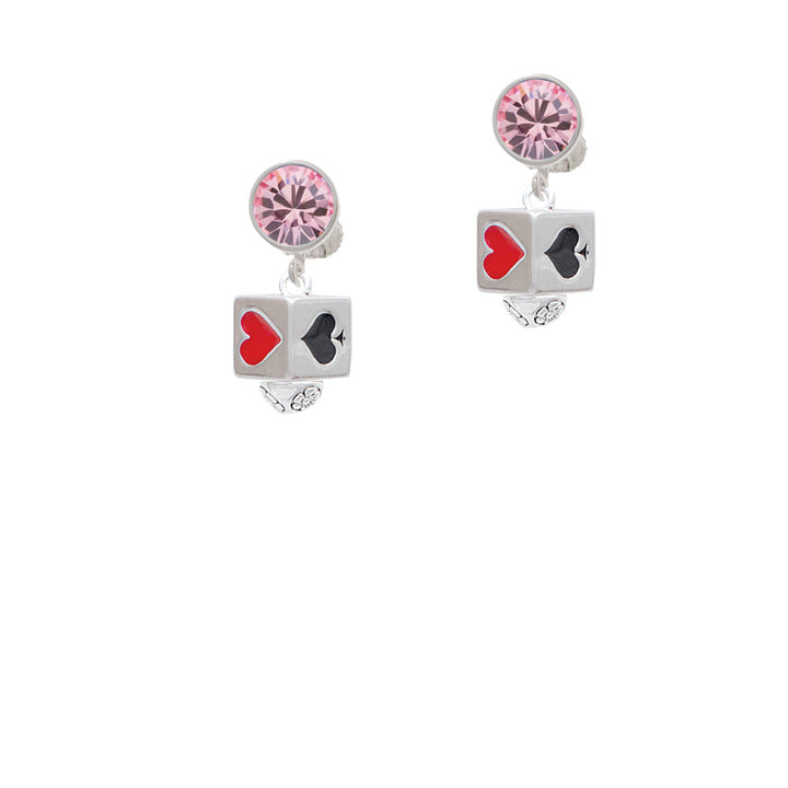 Card Suits Square Spinner Crystal Clip On Earrings Image 4