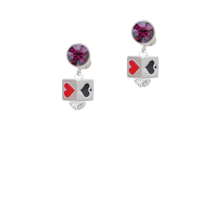 Card Suits Square Spinner Crystal Clip On Earrings Image 8