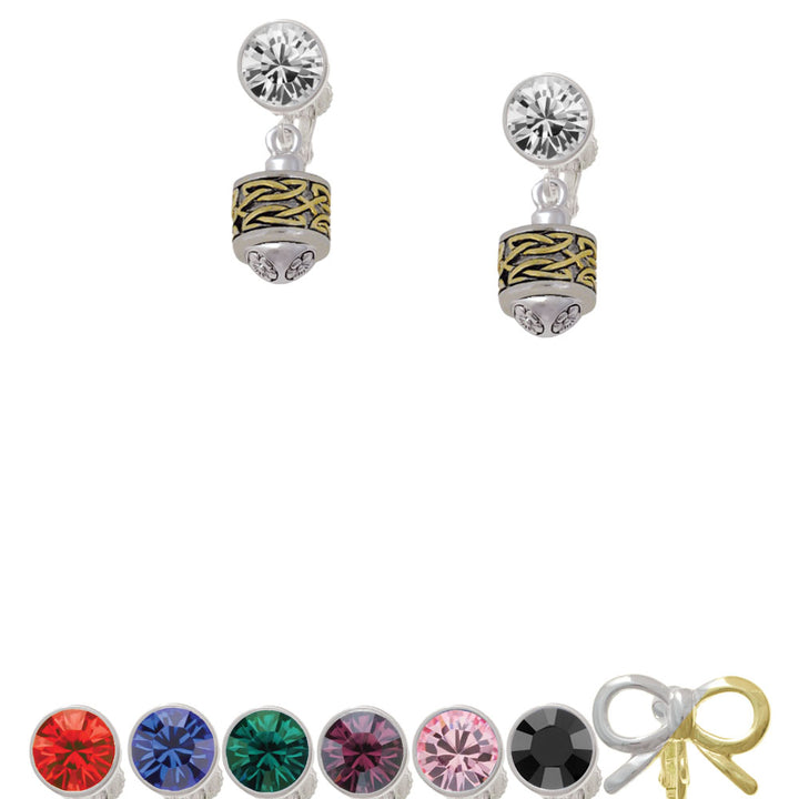 Two Tone Celtic Knot Band Two Tone Spinner Crystal Clip On Earrings Image 1