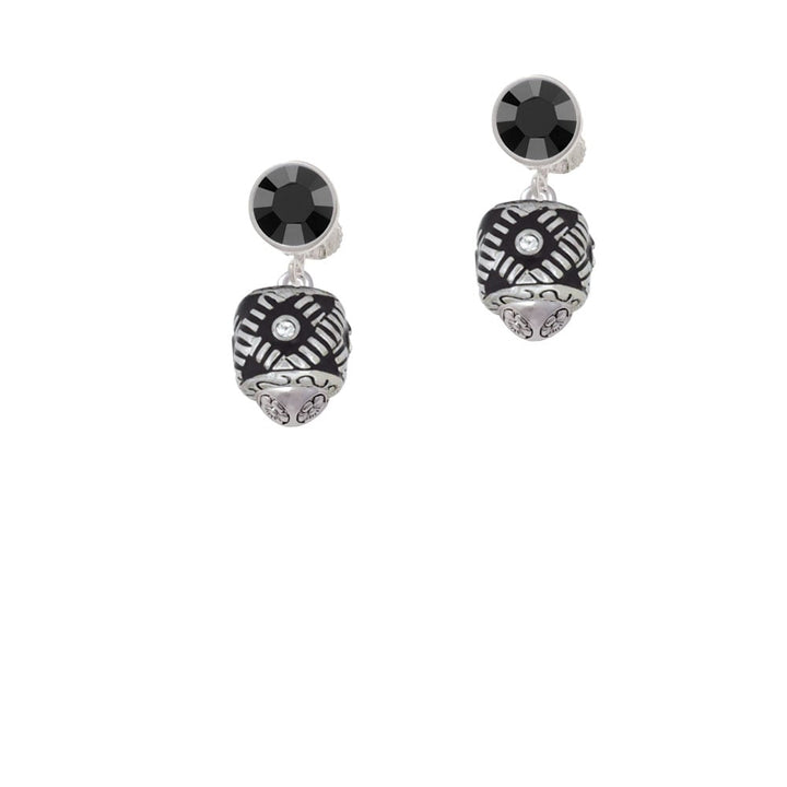 Diagonal Banded Oval with Clear Crystals Spinner Crystal Clip On Earrings Image 1