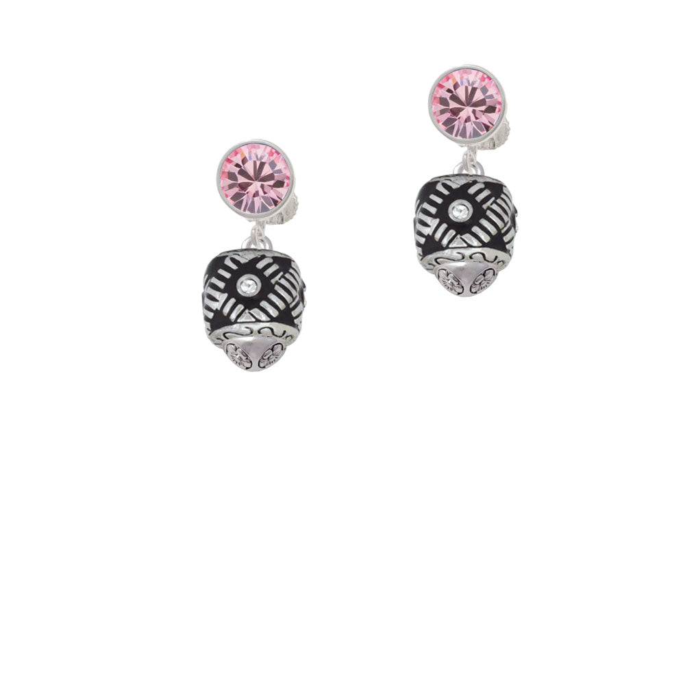 Diagonal Banded Oval with Clear Crystals Spinner Crystal Clip On Earrings Image 4