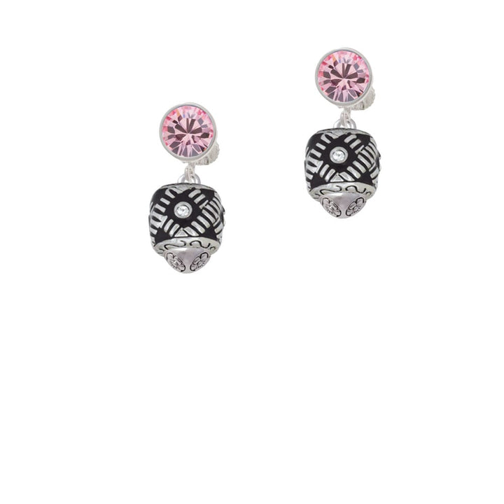 Diagonal Banded Oval with Clear Crystals Spinner Crystal Clip On Earrings Image 1