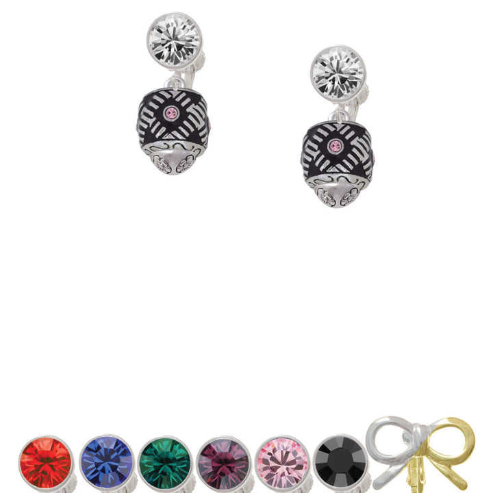 Diagonal Banded Oval with Pink Crystals Spinner Crystal Clip On Earrings Image 1