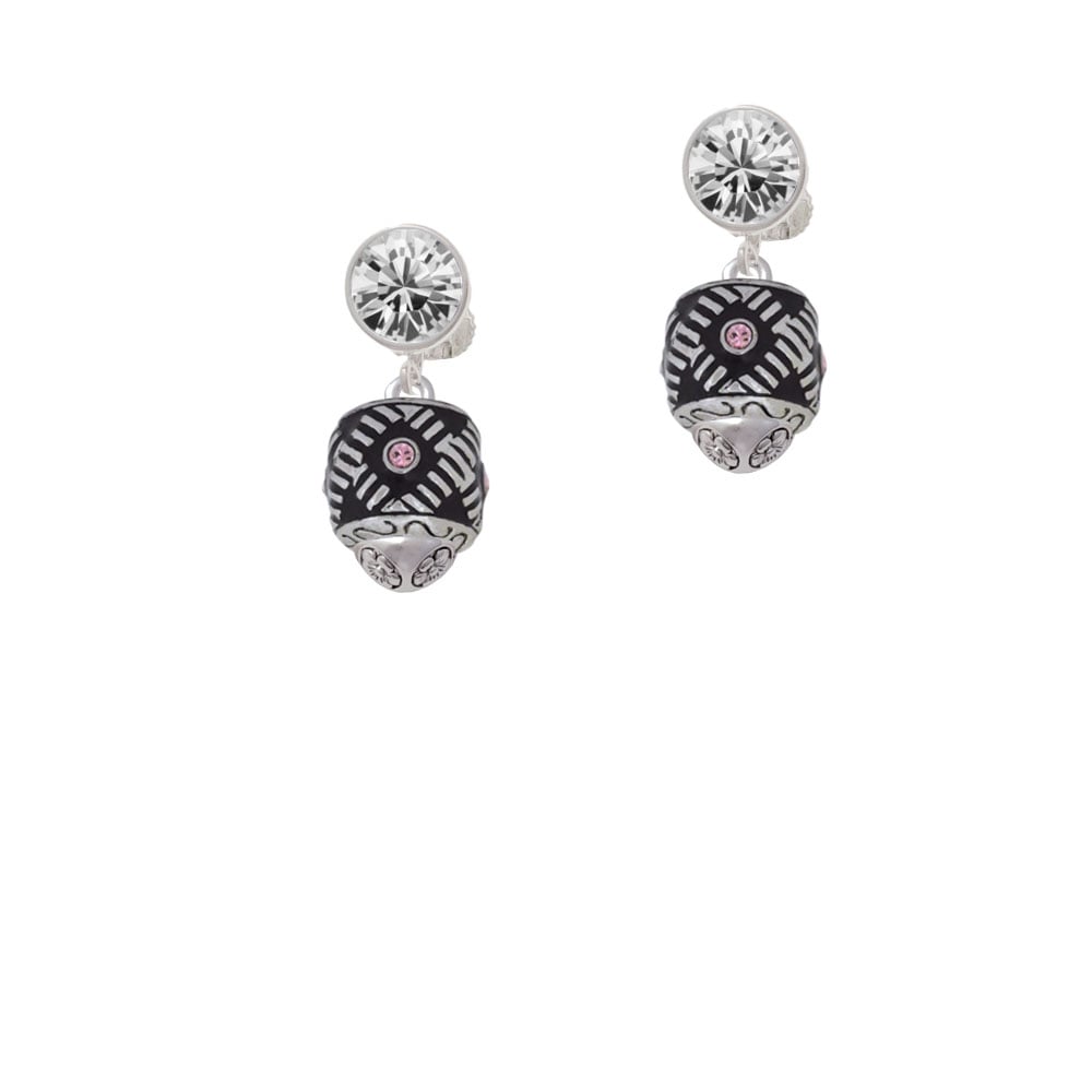 Diagonal Banded Oval with Pink Crystals Spinner Crystal Clip On Earrings Image 2