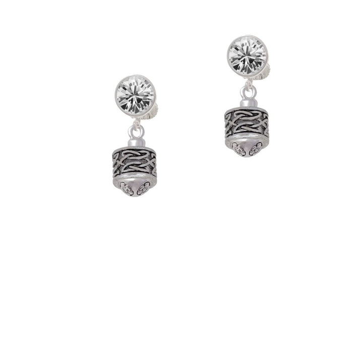 Silver Tone Celtic Knot Band Spinner Crystal Clip On Earrings Image 1