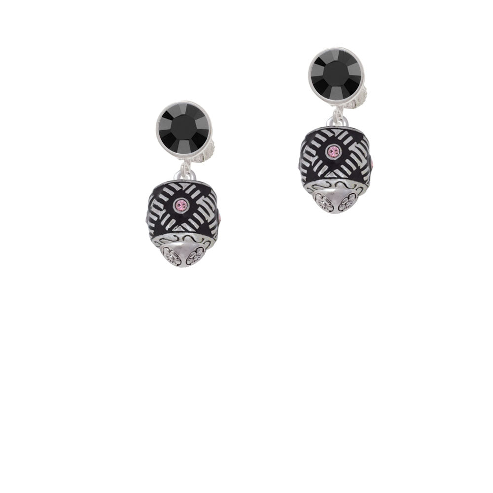 Diagonal Banded Oval with Pink Crystals Spinner Crystal Clip On Earrings Image 3