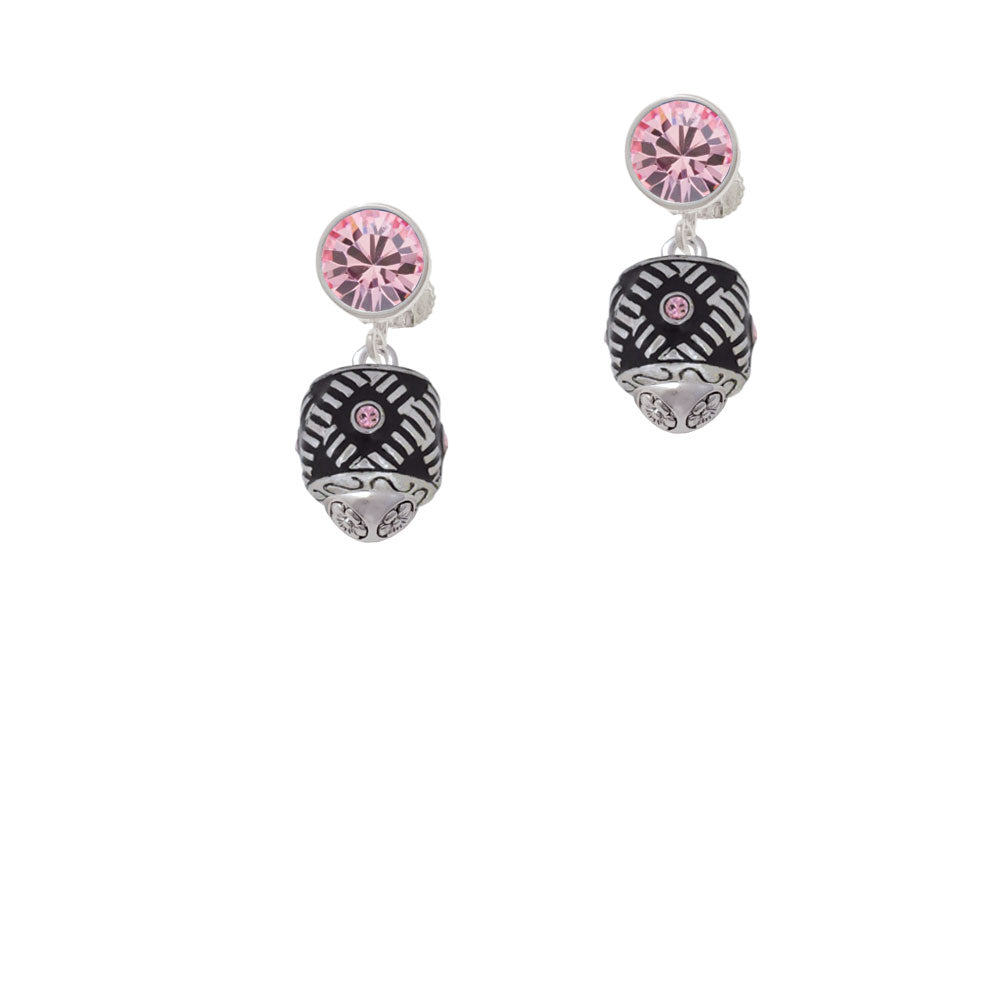 Diagonal Banded Oval with Pink Crystals Spinner Crystal Clip On Earrings Image 4