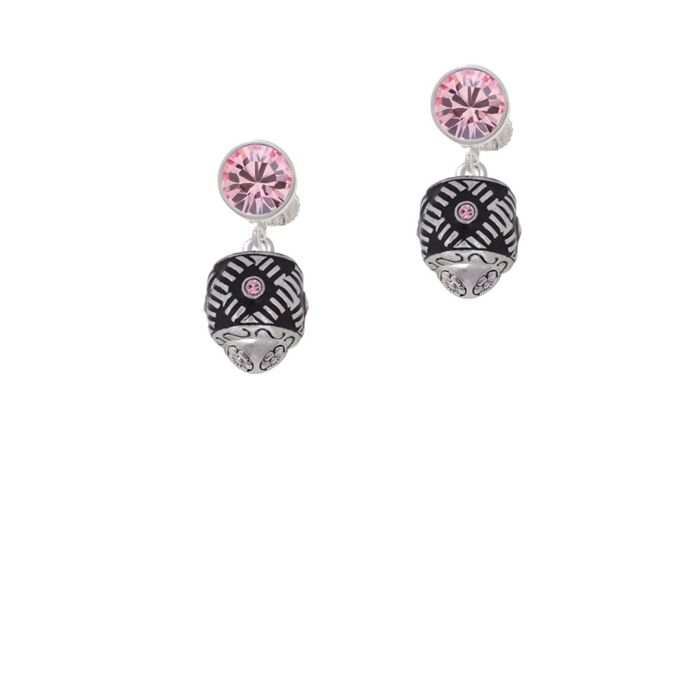 Diagonal Banded Oval with Pink Crystals Spinner Crystal Clip On Earrings Image 1