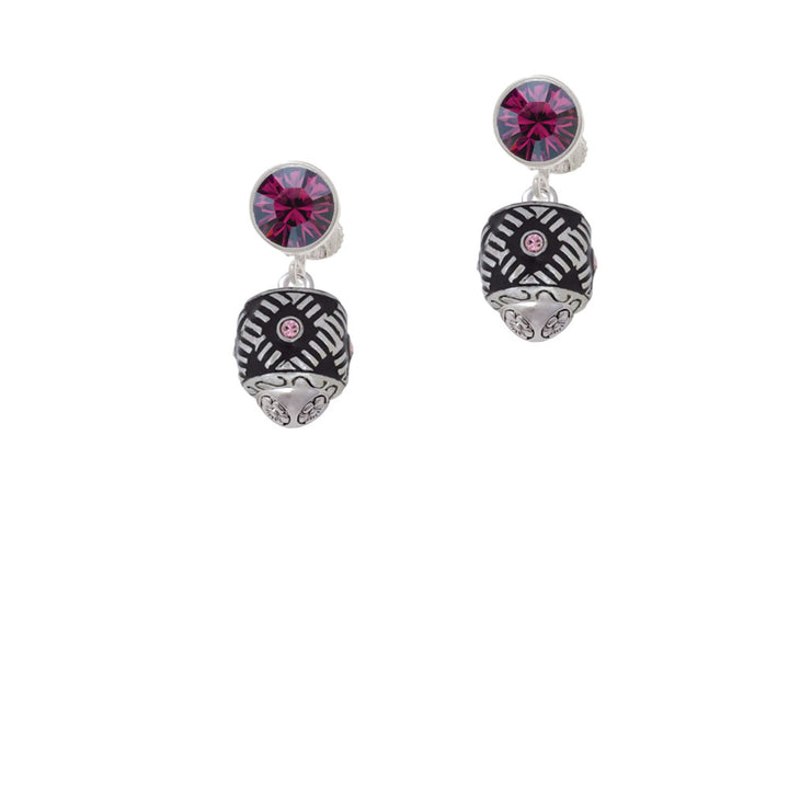 Diagonal Banded Oval with Pink Crystals Spinner Crystal Clip On Earrings Image 8