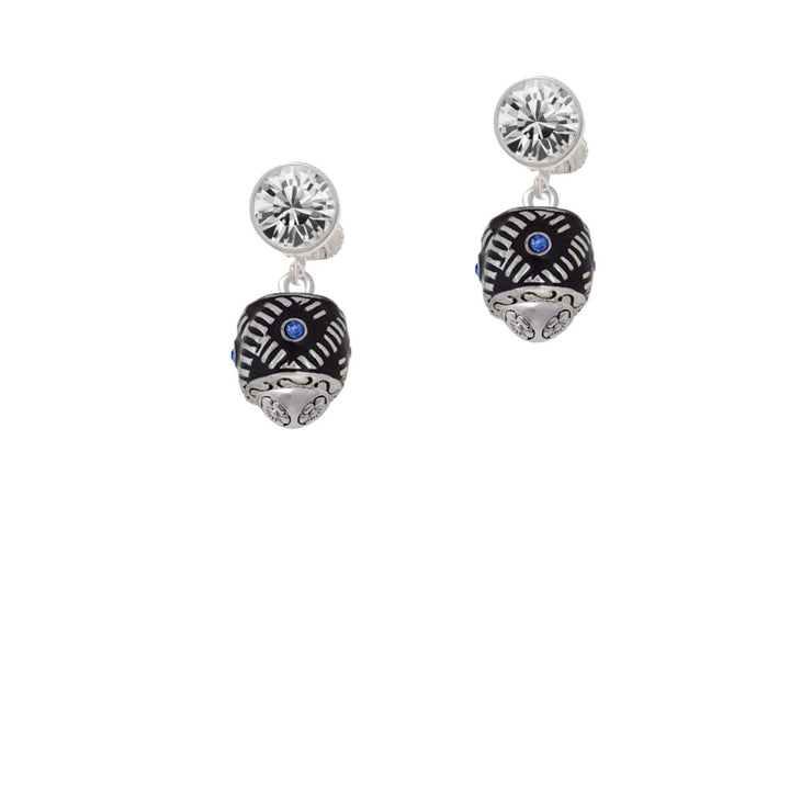 Diagonal Banded Oval with Blue Crystals Spinner Crystal Clip On Earrings Image 2