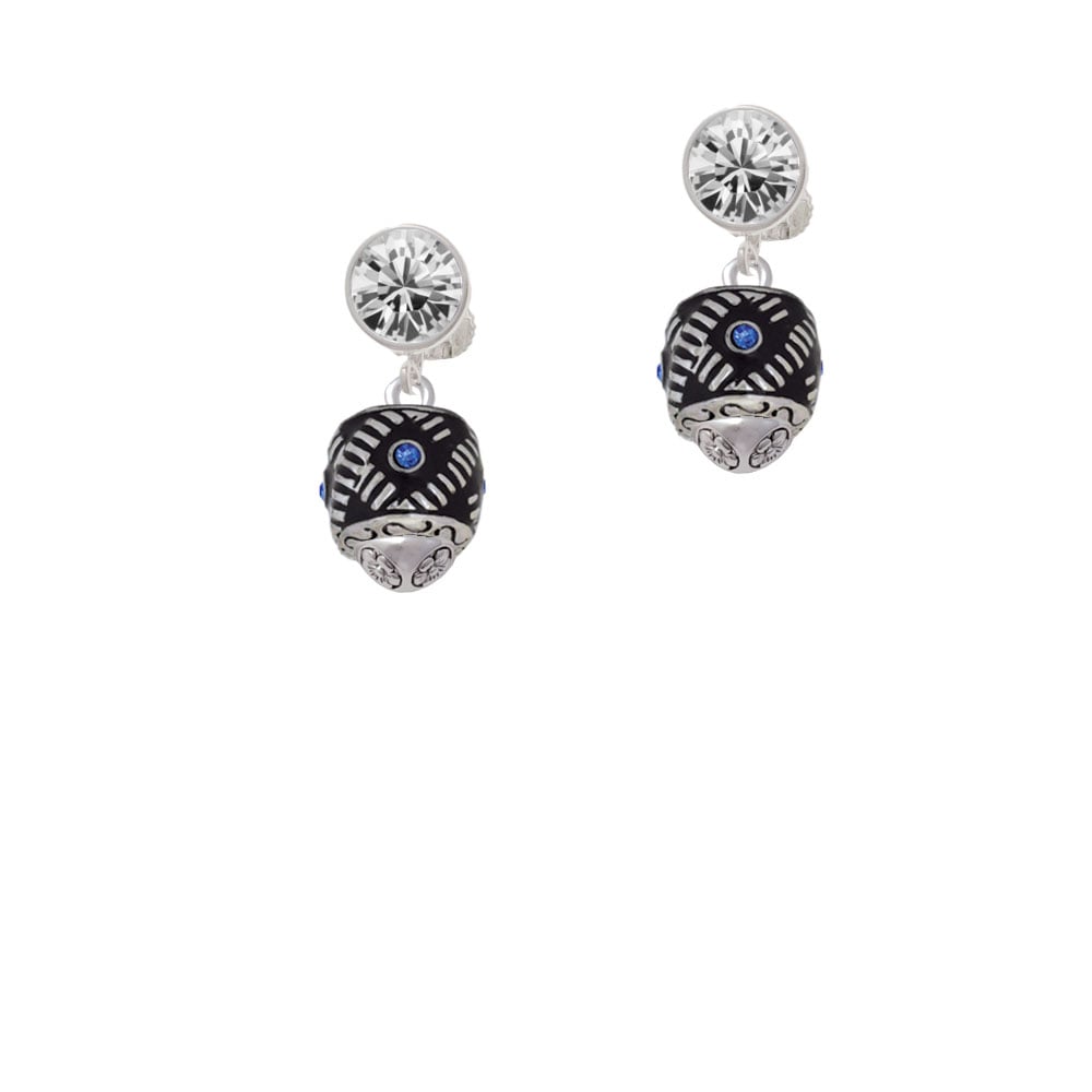 Diagonal Banded Oval with Blue Crystals Spinner Crystal Clip On Earrings Image 1