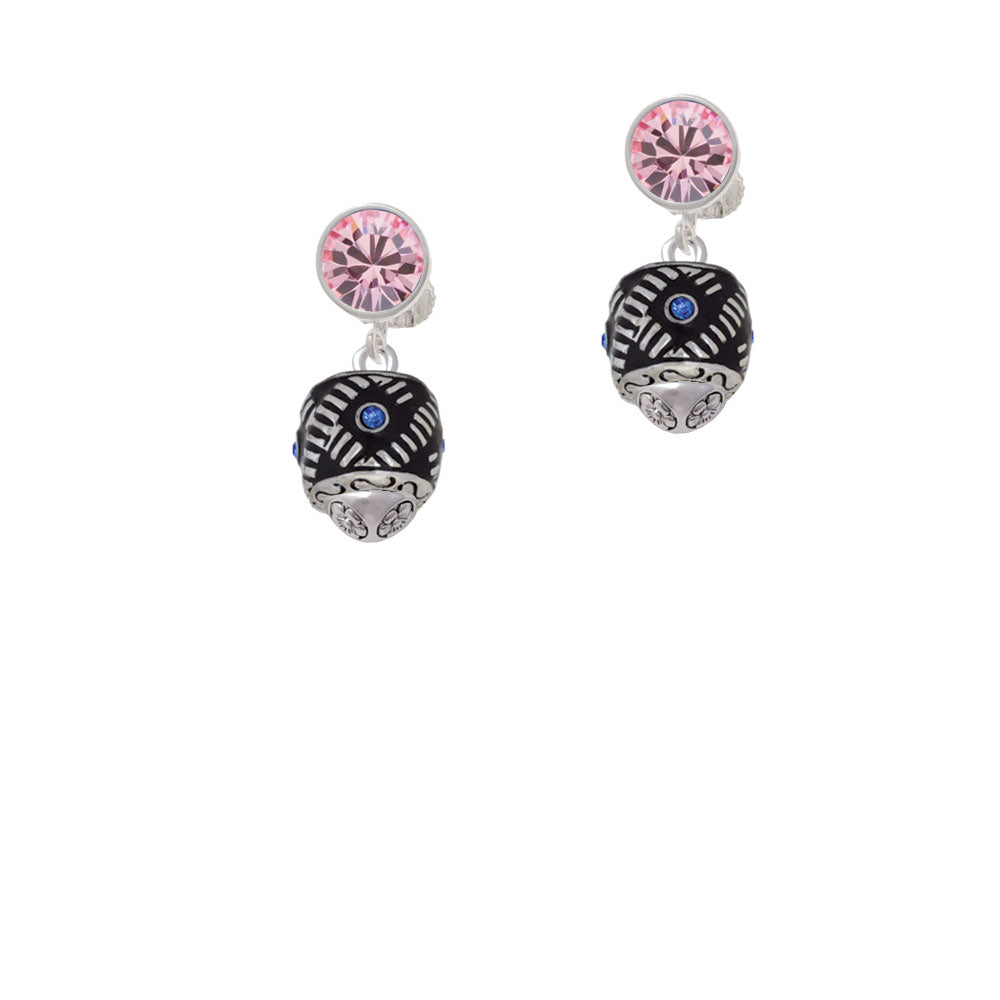 Diagonal Banded Oval with Blue Crystals Spinner Crystal Clip On Earrings Image 4