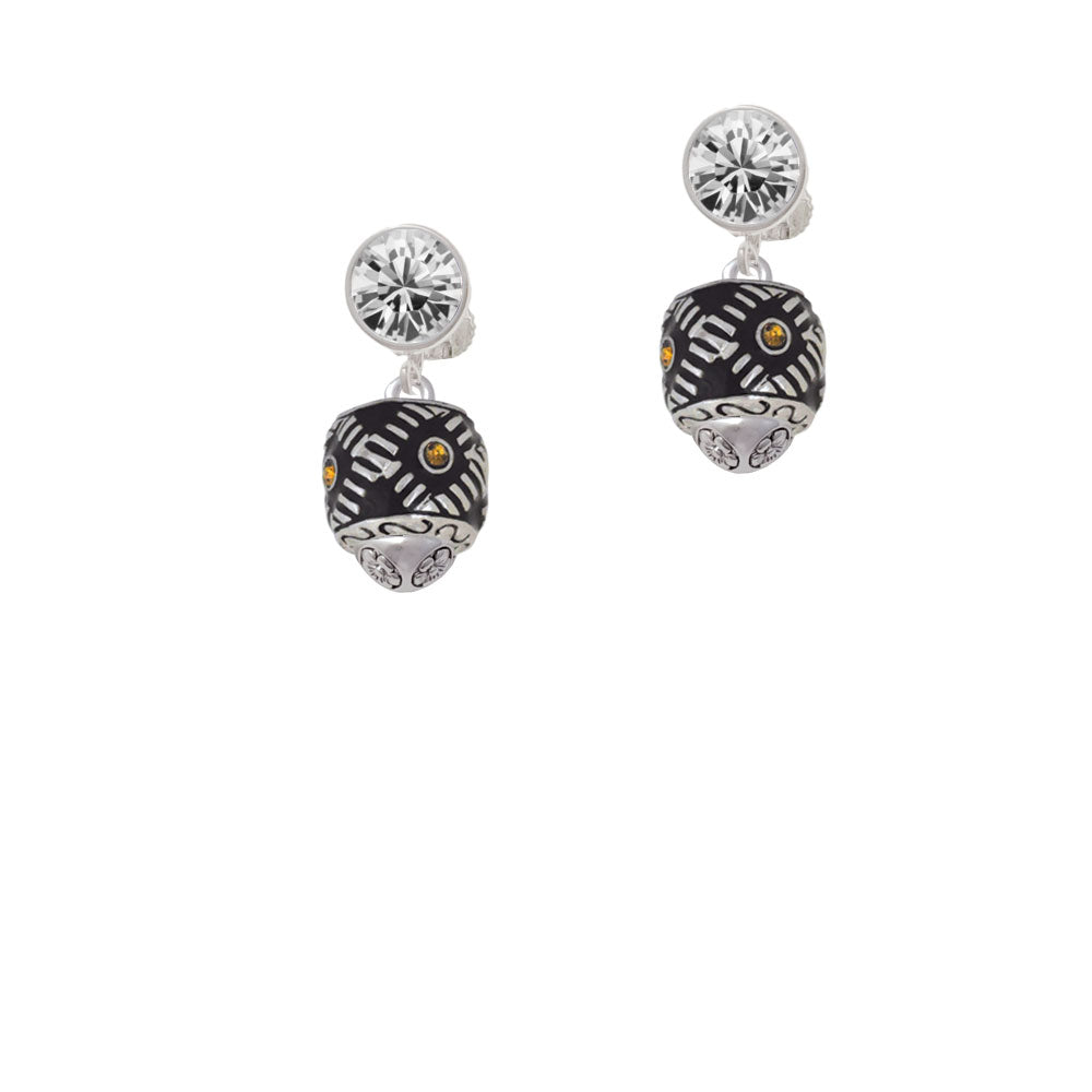 Diagonal Banded Oval with Brown Crystals Spinner Crystal Clip On Earrings Image 2