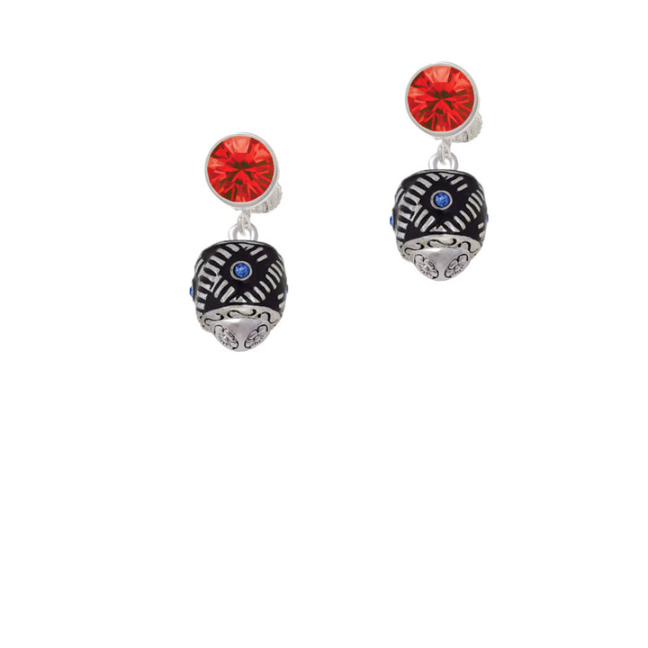 Diagonal Banded Oval with Blue Crystals Spinner Crystal Clip On Earrings Image 4