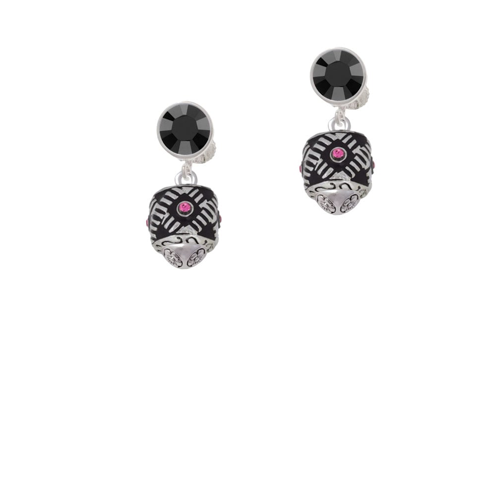 Diagonal Banded Oval with Hot Pink Crystals Spinner Crystal Clip On Earrings Image 3