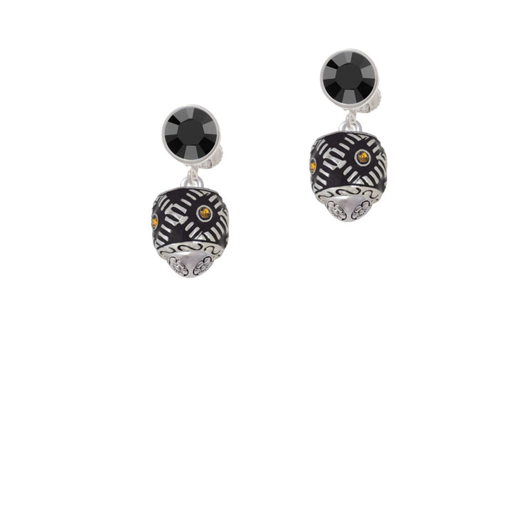 Diagonal Banded Oval with Brown Crystals Spinner Crystal Clip On Earrings Image 3