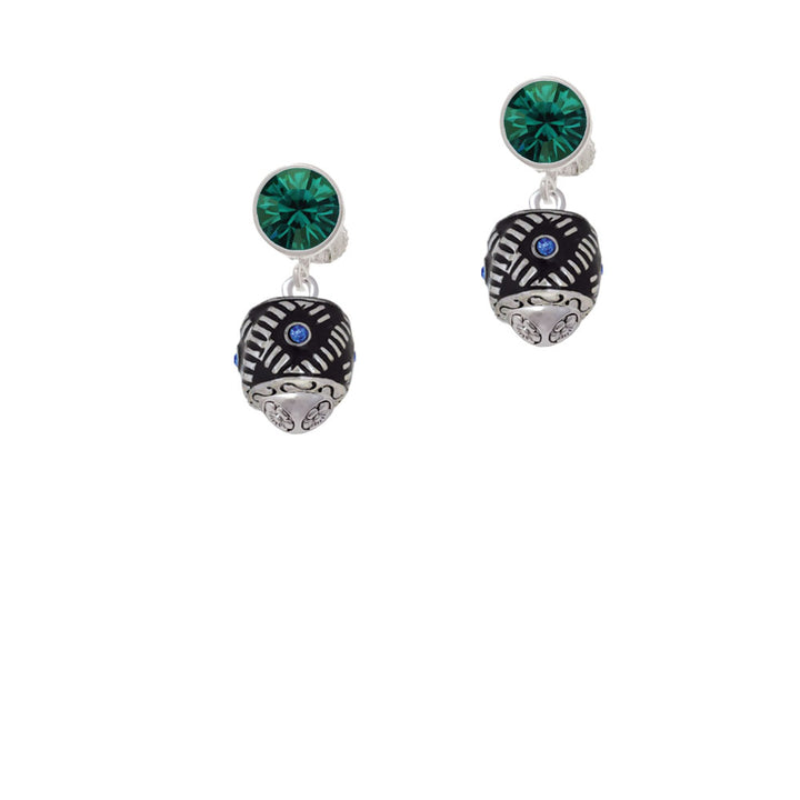 Diagonal Banded Oval with Blue Crystals Spinner Crystal Clip On Earrings Image 6