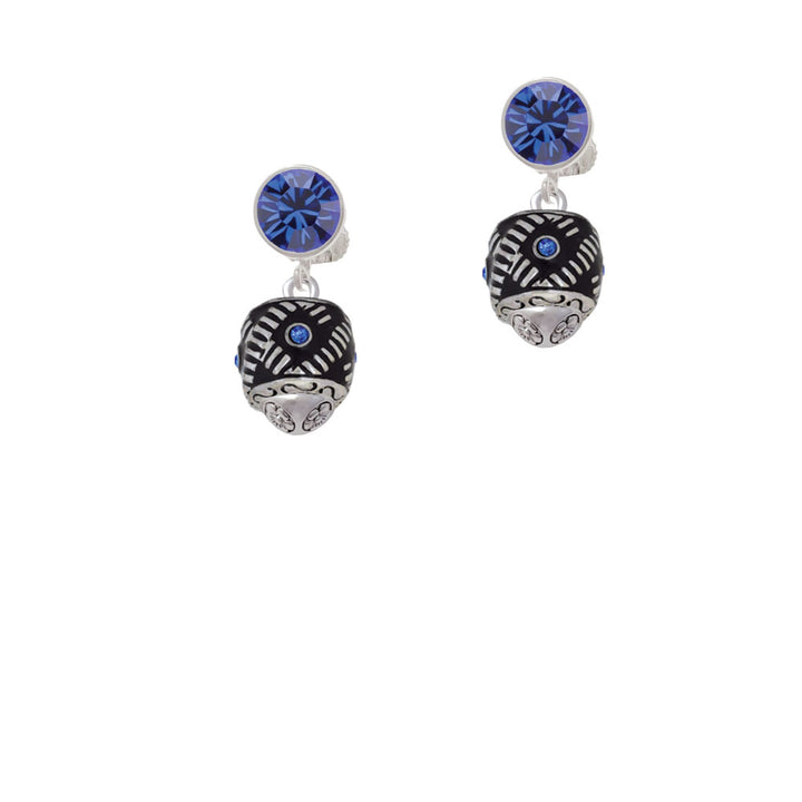 Diagonal Banded Oval with Blue Crystals Spinner Crystal Clip On Earrings Image 7