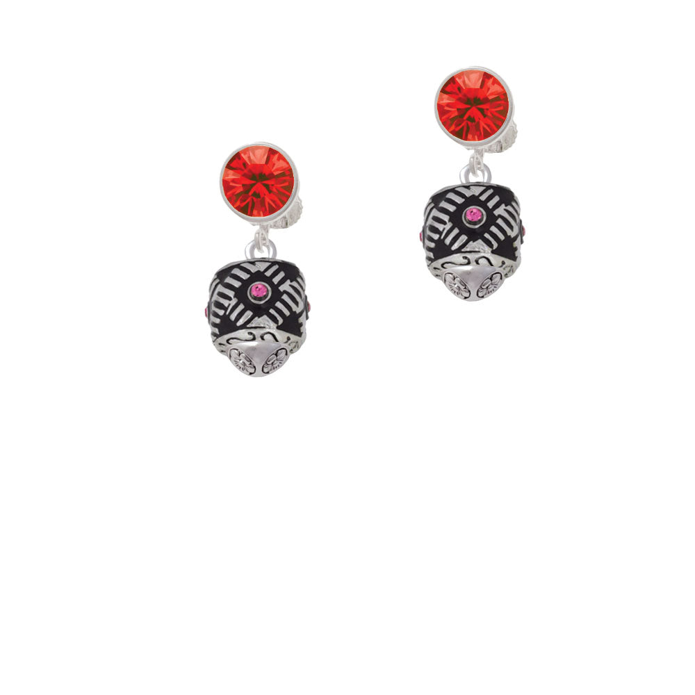 Diagonal Banded Oval with Hot Pink Crystals Spinner Crystal Clip On Earrings Image 4