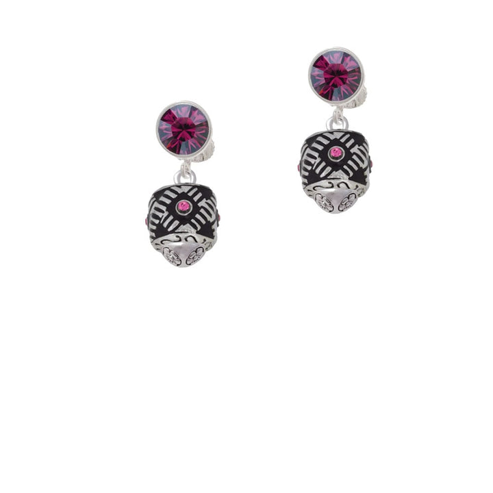 Diagonal Banded Oval with Hot Pink Crystals Spinner Crystal Clip On Earrings Image 8