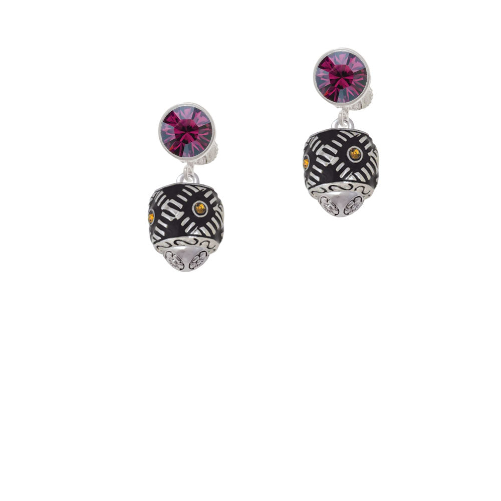 Diagonal Banded Oval with Brown Crystals Spinner Crystal Clip On Earrings Image 8