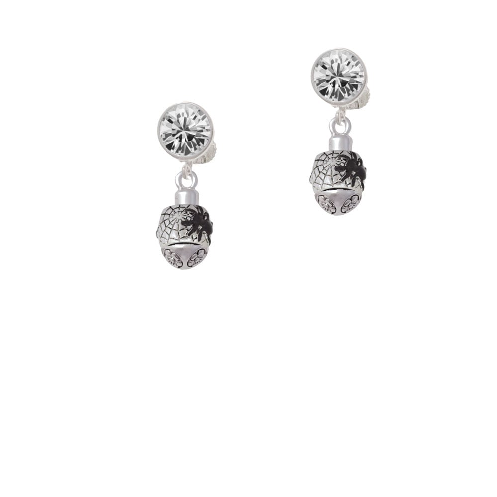 Black Spider on Web Spinner Crystal Clip On Earrings Image 1